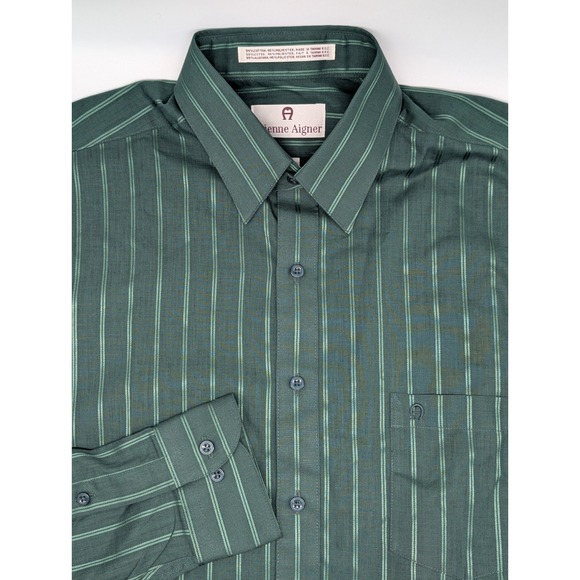 Etienne Aigner Men's Shirt Size 15 1/2 34/35 Green Stripe Button Up Long Sleeve - Picture 1 of 10